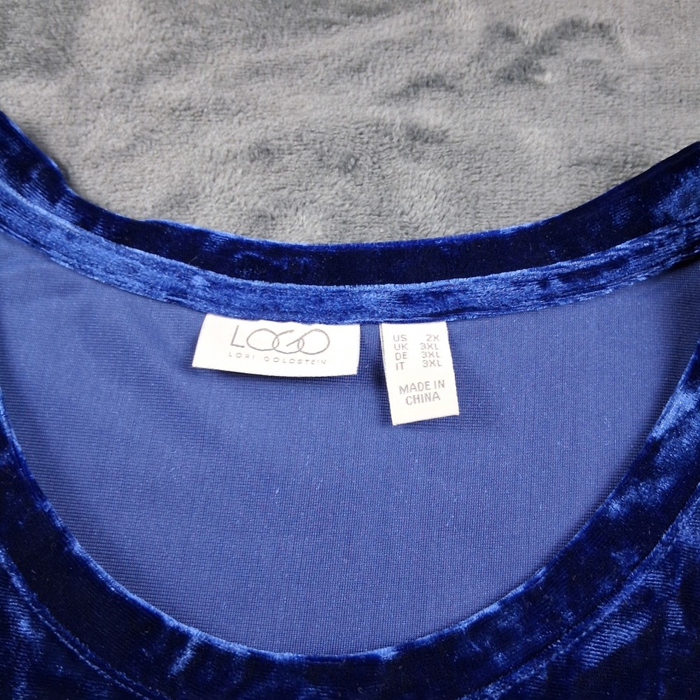 LOGO Lori Goldstein Velvet Tunic 2X Blue Chiffon Trim Ruffle Hem Long Sleeve - Picture 3 of 8